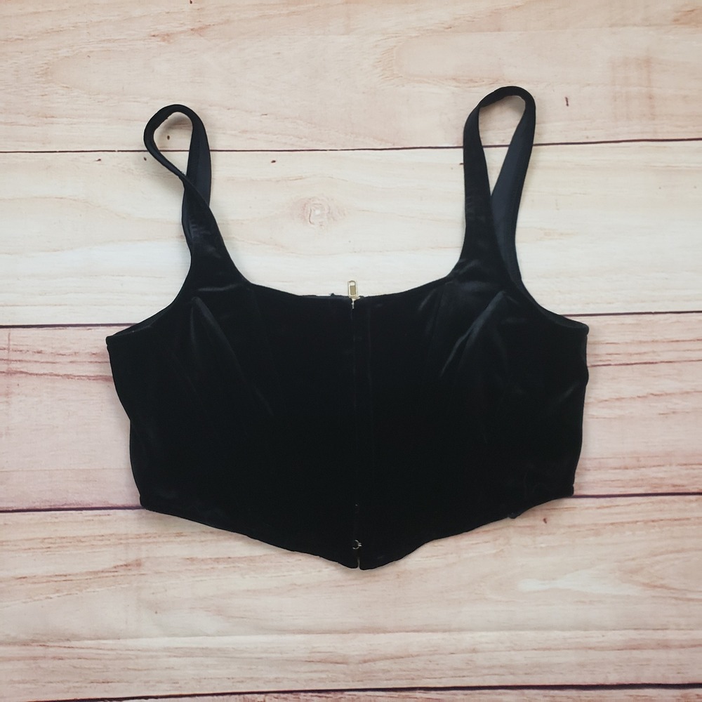 Fashion Nova Corset Top Womens Large Black Velvet Hook and Eye Straps Tank